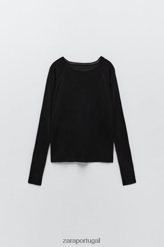 suéter básico de tricô mulheres Zara preto Z2080L878 roupas