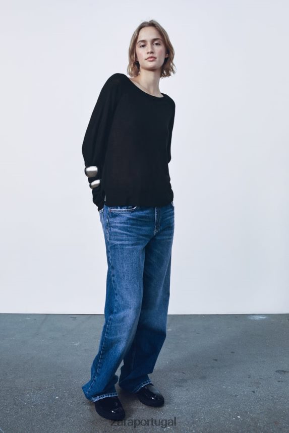 suéter básico de tricô mulheres Zara preto Z2080L878 roupas