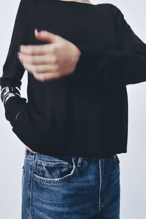 suéter básico de tricô mulheres Zara preto Z2080L878 roupas