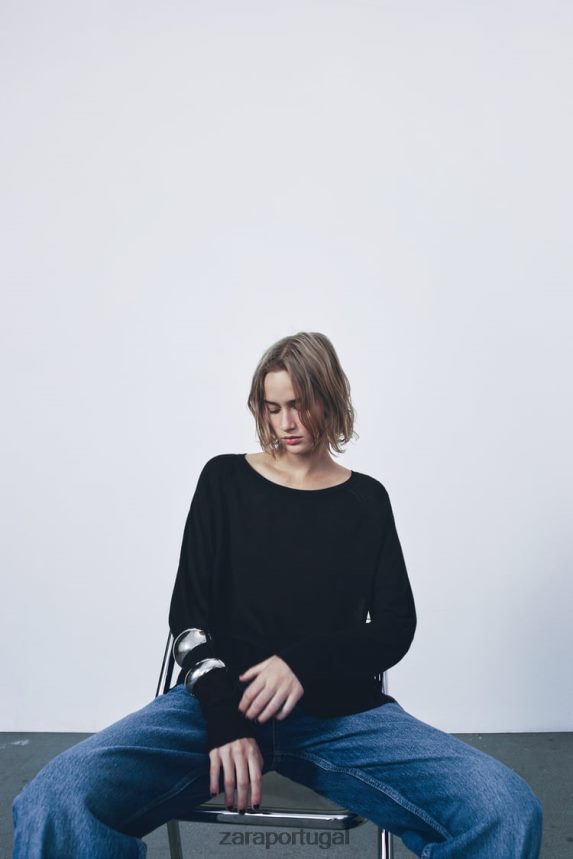 suéter básico de tricô mulheres Zara preto Z2080L878 roupas