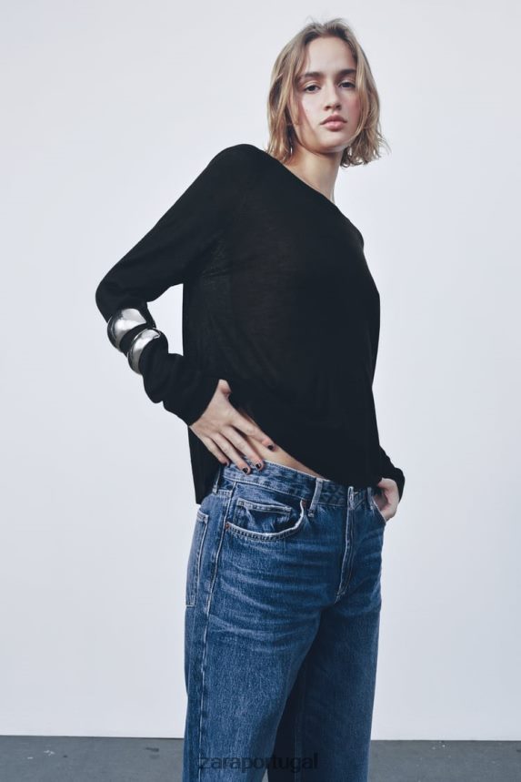 suéter básico de tricô mulheres Zara preto Z2080L878 roupas