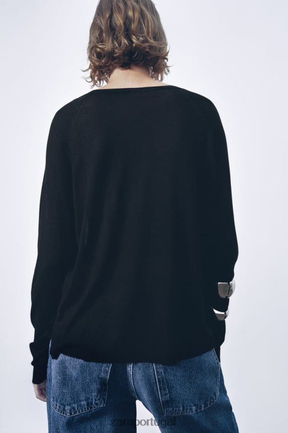 suéter básico de tricô mulheres Zara preto Z2080L878 roupas