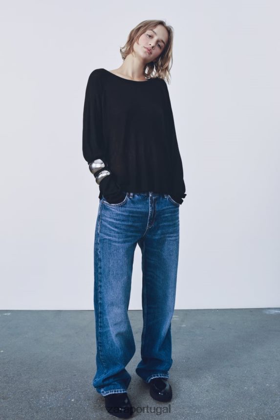 suéter básico de tricô mulheres Zara preto Z2080L878 roupas