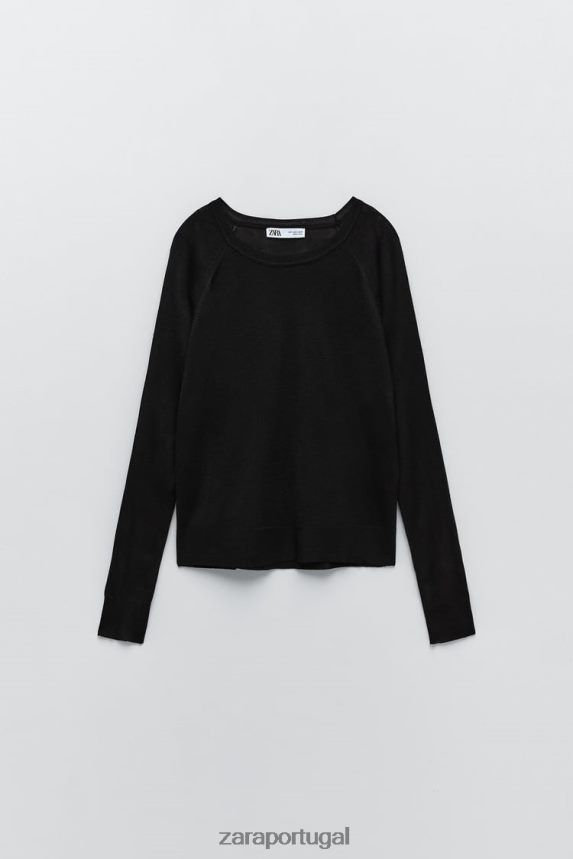 suéter básico de tricô mulheres Zara preto Z2080L878 roupas