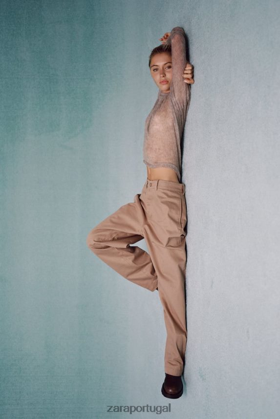 suéter de malha com orifícios mulheres Zara cinza cinza Z2080L478 roupas