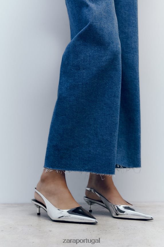 salto gatinho slingback mulheres Zara prata Z2080L738 calçados