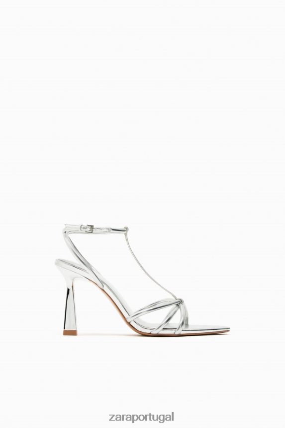 sandália de salto metálico com tiras mulheres Zara prata Z2080L936 calçados