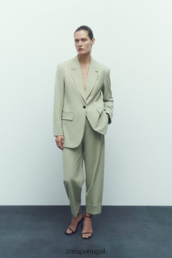 blazer de corte reto mulheres Zara luz verde Z2080L908 roupas