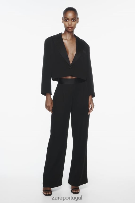 blazer de lapela cropped efeito cetim mulheres Zara preto Z2080L894 roupas