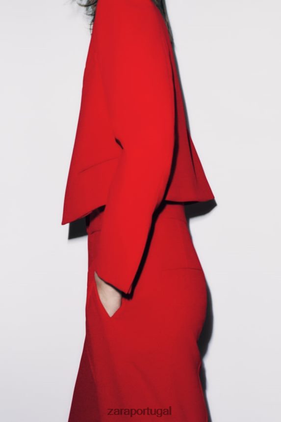 calça cintura alta corte reto mulheres Zara vermelho brilhante Z2080L888 roupas