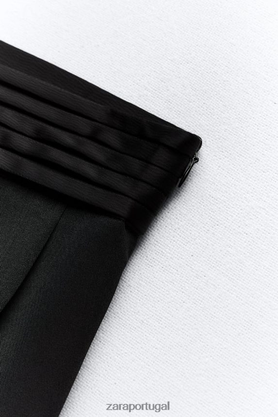 calça larga com efeito cetim na cintura mulheres Zara preto Z2080L895 roupas