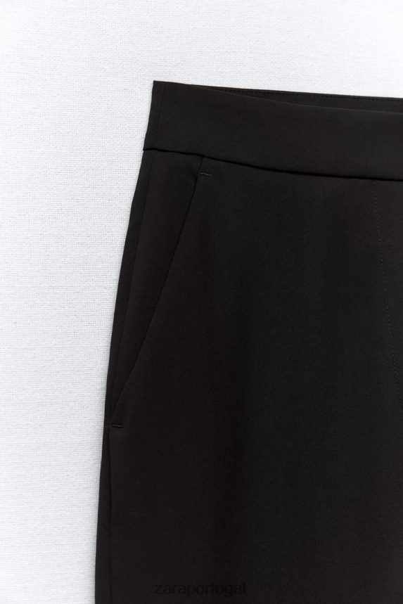 calça reta com punho virado mulheres Zara preto Z2080L884 roupas