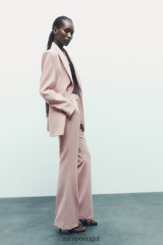 calças largas/compridas mulheres Zara bege/rosa Z2080L897 roupas