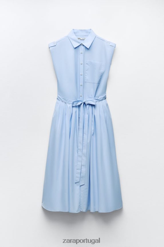 vestido de camisa de popeline mulheres Zara céu azul Z2080L238 roupas