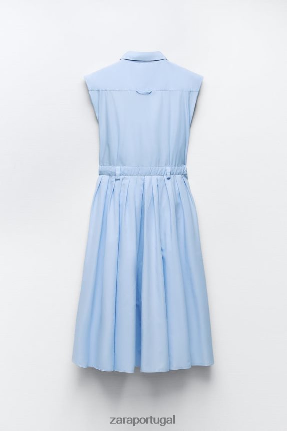 vestido de camisa de popeline mulheres Zara céu azul Z2080L238 roupas