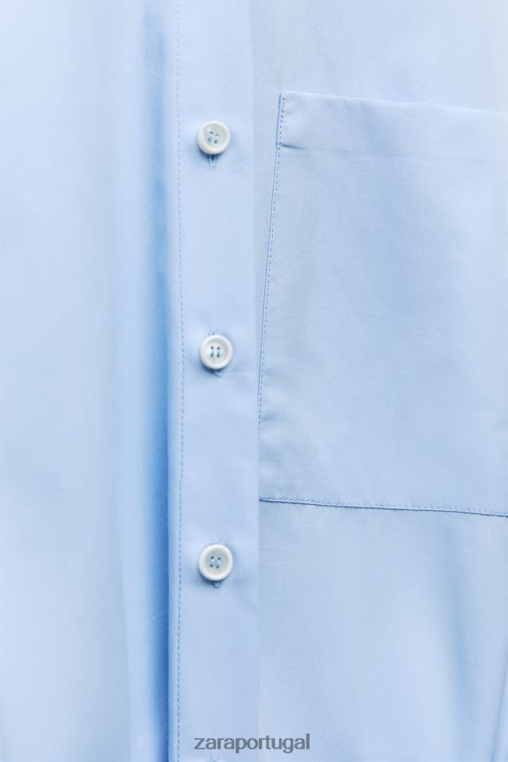 vestido de camisa de popeline mulheres Zara céu azul Z2080L238 roupas
