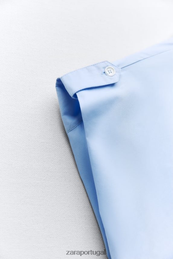 vestido de camisa de popeline mulheres Zara céu azul Z2080L238 roupas