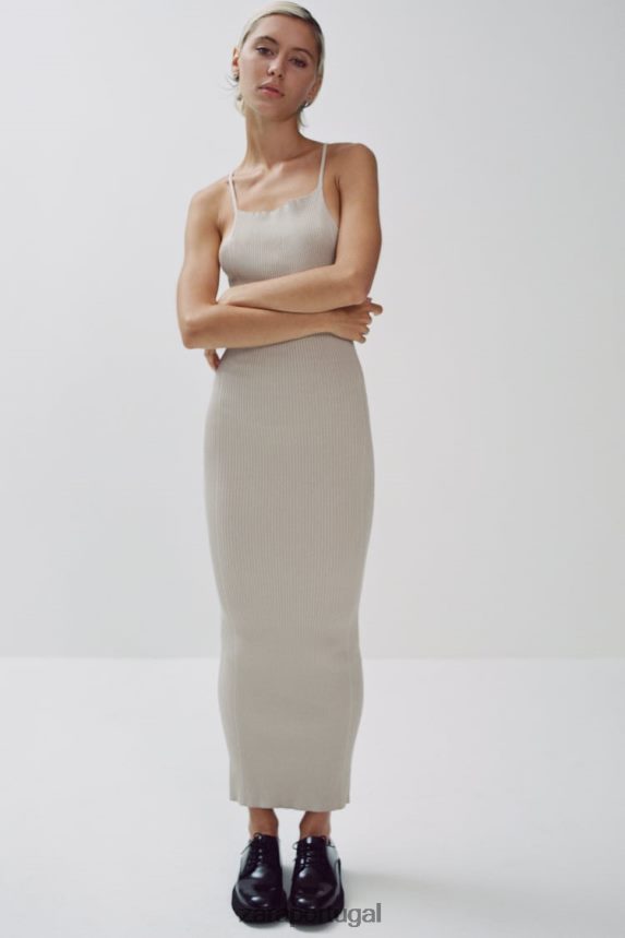 vestido de malha canelada mulheres Zara bege Z2080L229 roupas