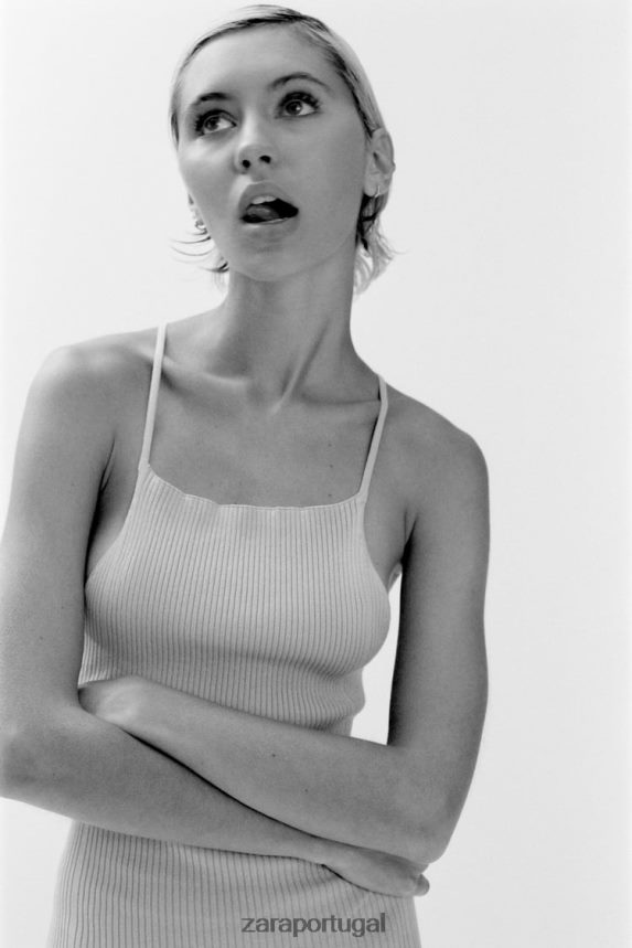 vestido de malha canelada mulheres Zara bege Z2080L229 roupas