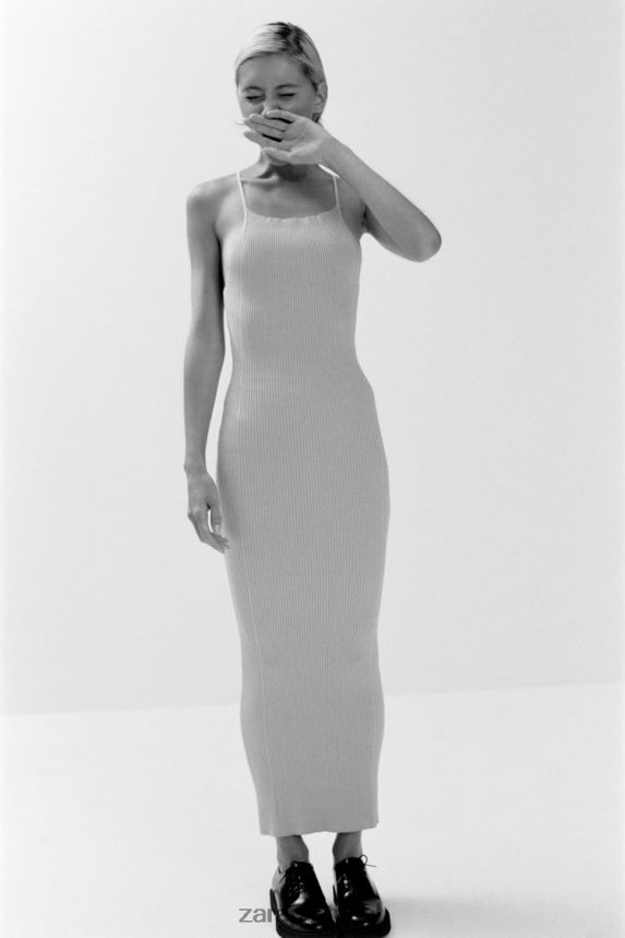 vestido de malha canelada mulheres Zara bege Z2080L229 roupas