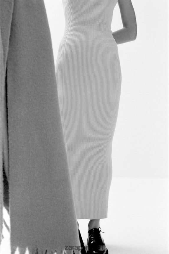 vestido de malha canelada mulheres Zara bege Z2080L229 roupas