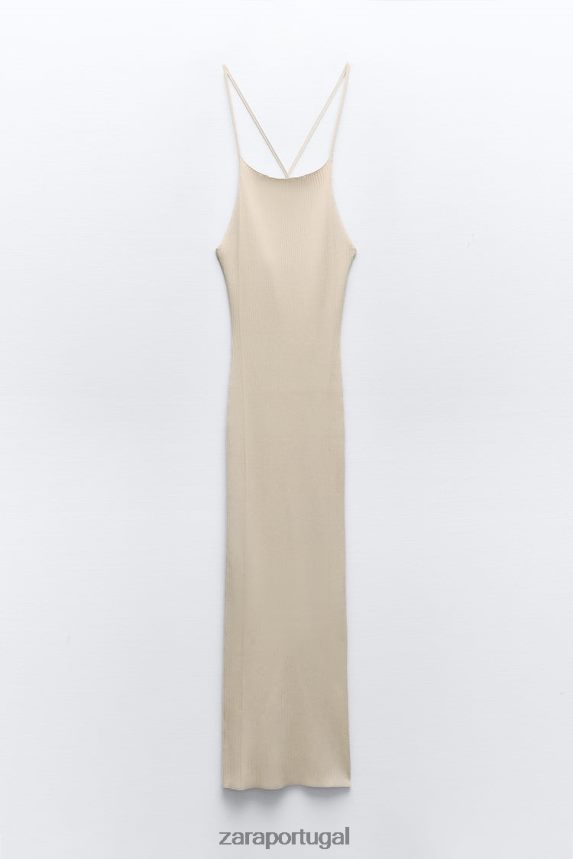 vestido de malha canelada mulheres Zara bege Z2080L229 roupas