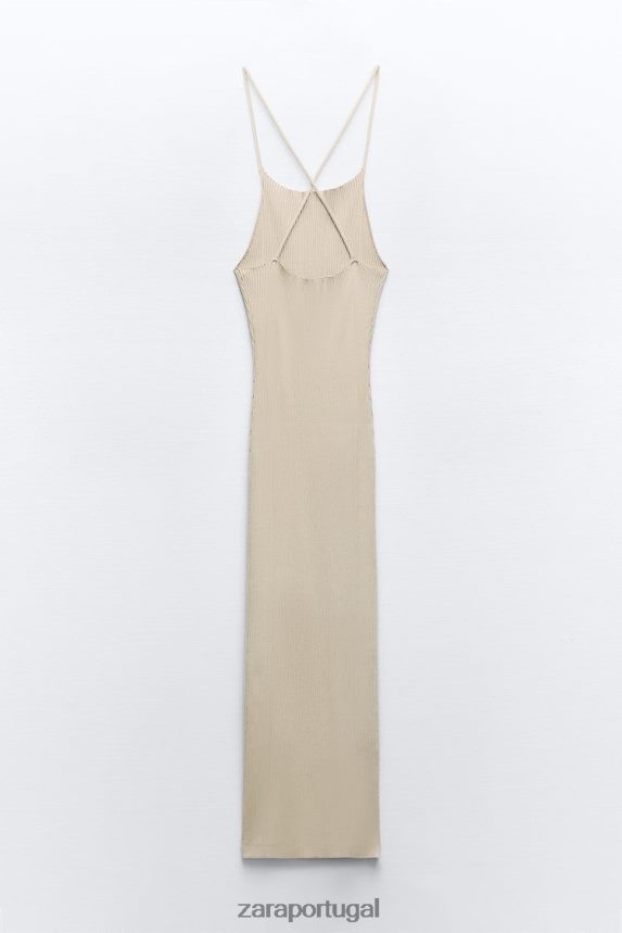 vestido de malha canelada mulheres Zara bege Z2080L229 roupas