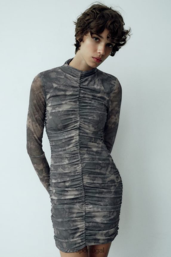 vestido de tule estampado mulheres Zara verdes Z2080L245 roupas