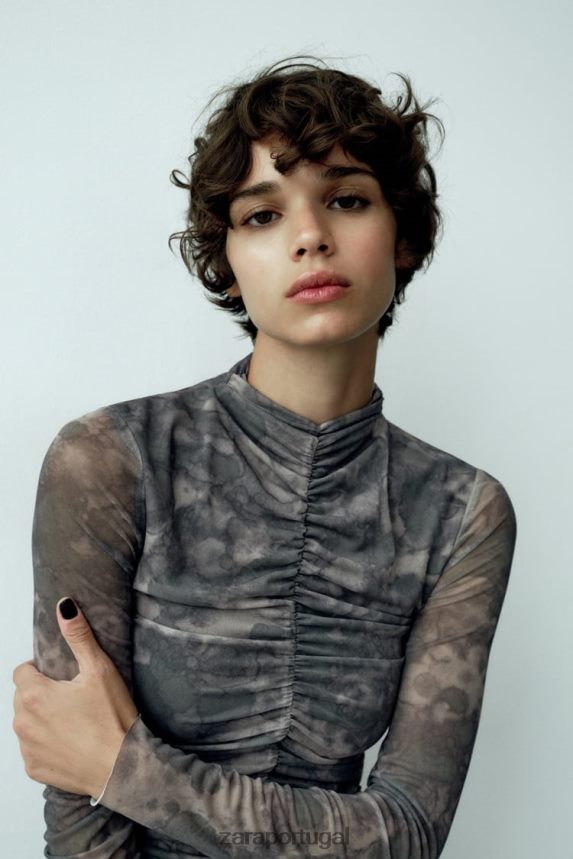 vestido de tule estampado mulheres Zara verdes Z2080L245 roupas