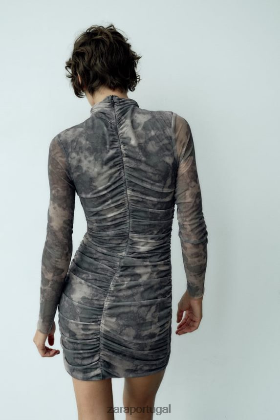 vestido de tule estampado mulheres Zara verdes Z2080L245 roupas