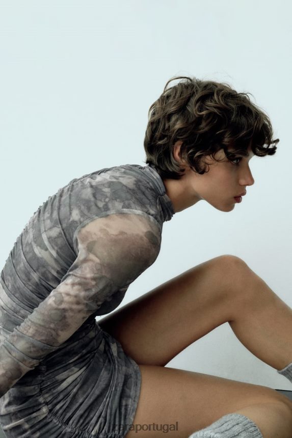 vestido de tule estampado mulheres Zara verdes Z2080L245 roupas