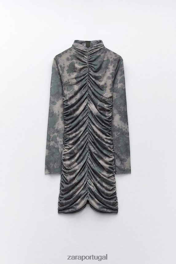 vestido de tule estampado mulheres Zara verdes Z2080L245 roupas
