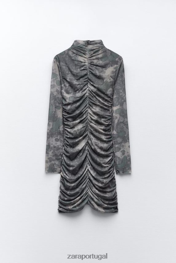 vestido de tule estampado mulheres Zara verdes Z2080L245 roupas