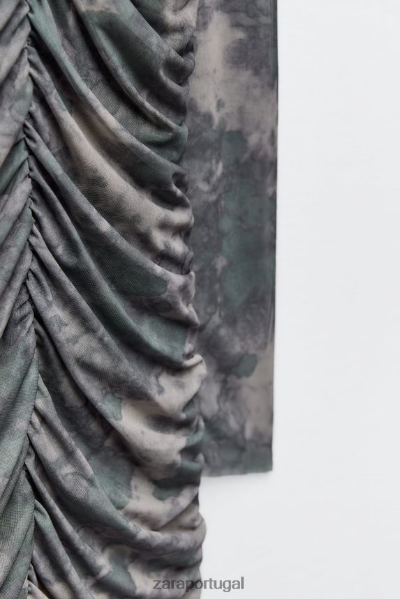 vestido de tule estampado mulheres Zara verdes Z2080L245 roupas