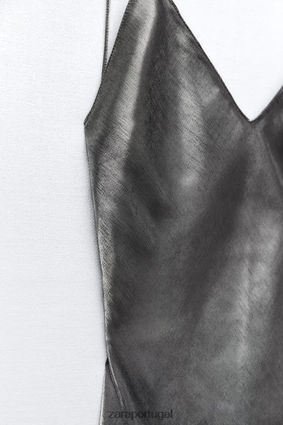 vestido deslizante de folha mulheres Zara prata Z2080L933 roupas