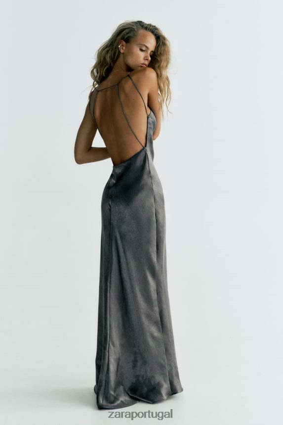 vestido deslizante de folha mulheres Zara prata Z2080L933 roupas