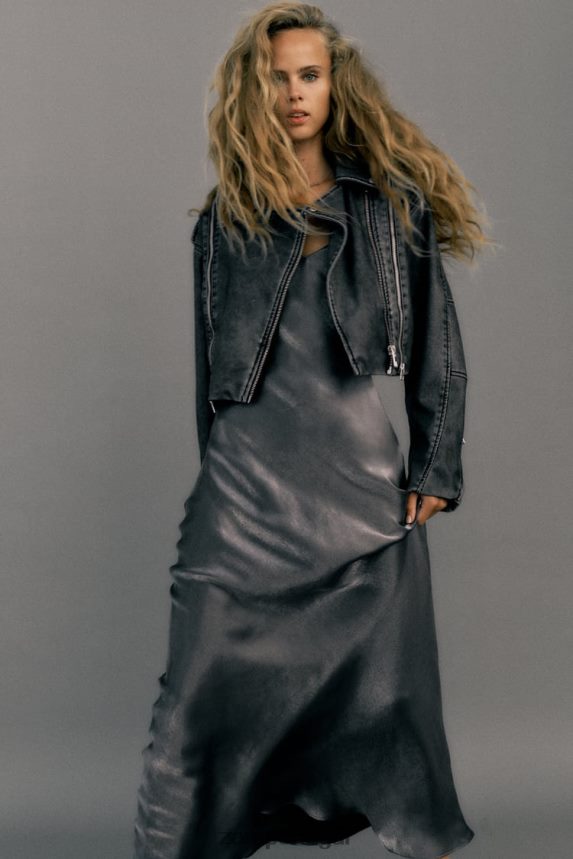 vestido deslizante de folha mulheres Zara prata Z2080L933 roupas