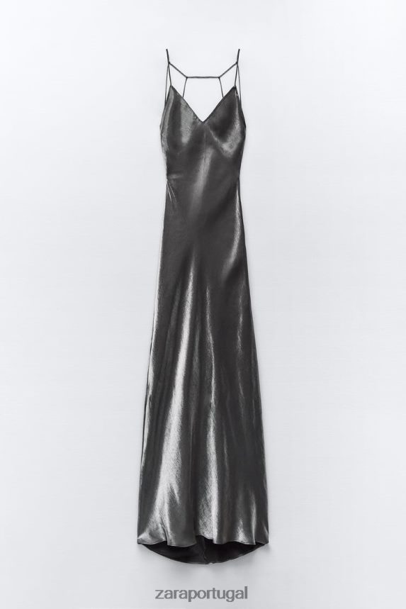 vestido deslizante de folha mulheres Zara prata Z2080L933 roupas
