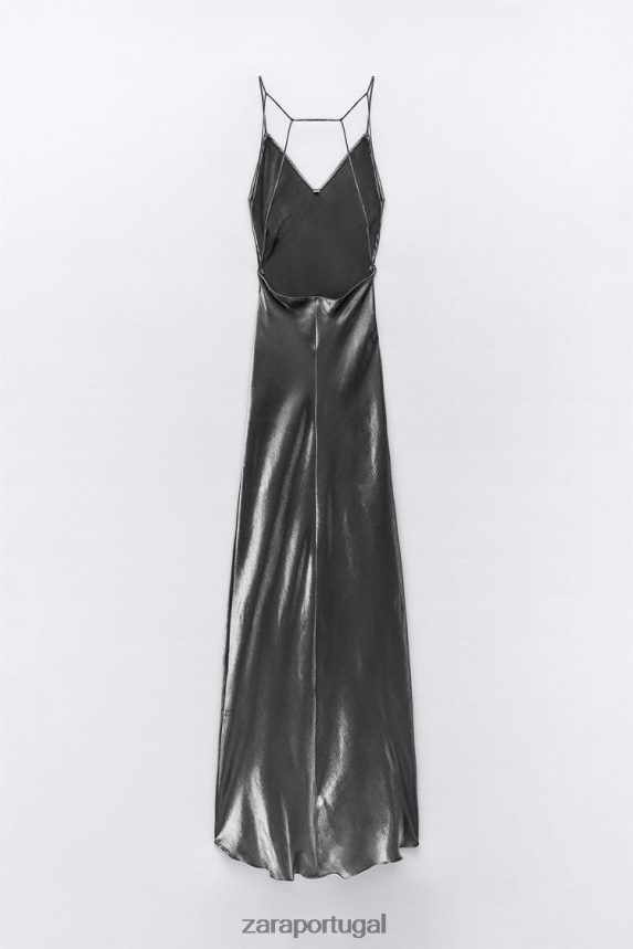 vestido deslizante de folha mulheres Zara prata Z2080L933 roupas
