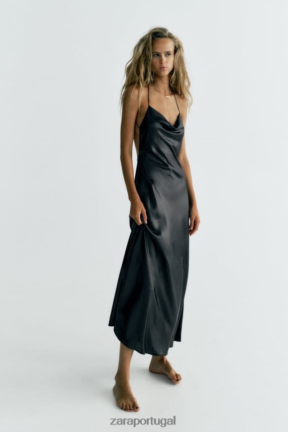 vestido deslizante de folha mulheres Zara preto Z2080L934 roupas