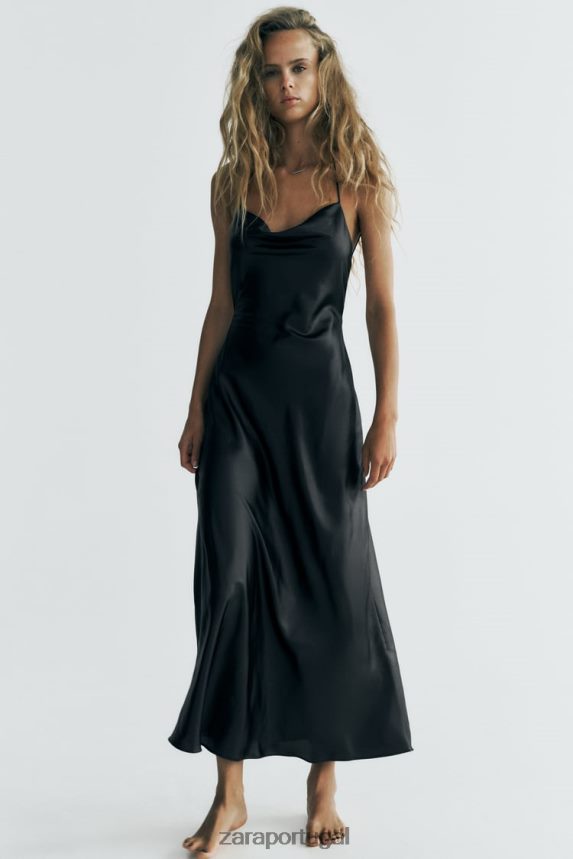 vestido deslizante de folha mulheres Zara preto Z2080L934 roupas