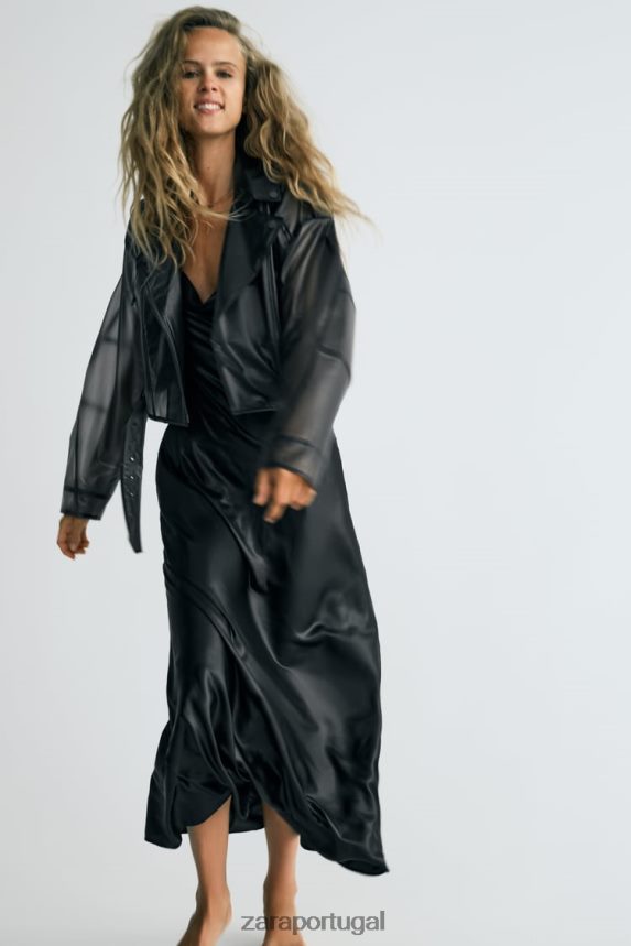 vestido deslizante de folha mulheres Zara preto Z2080L934 roupas