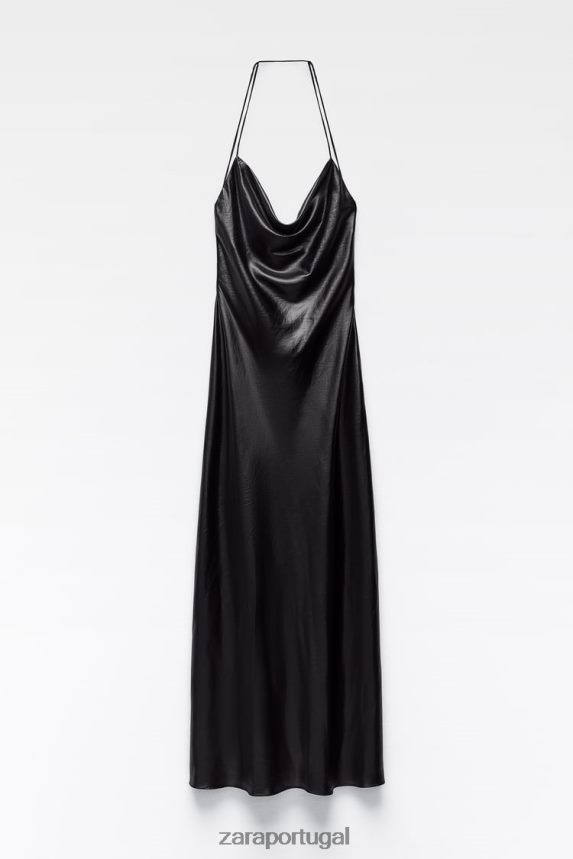 vestido deslizante de folha mulheres Zara preto Z2080L934 roupas