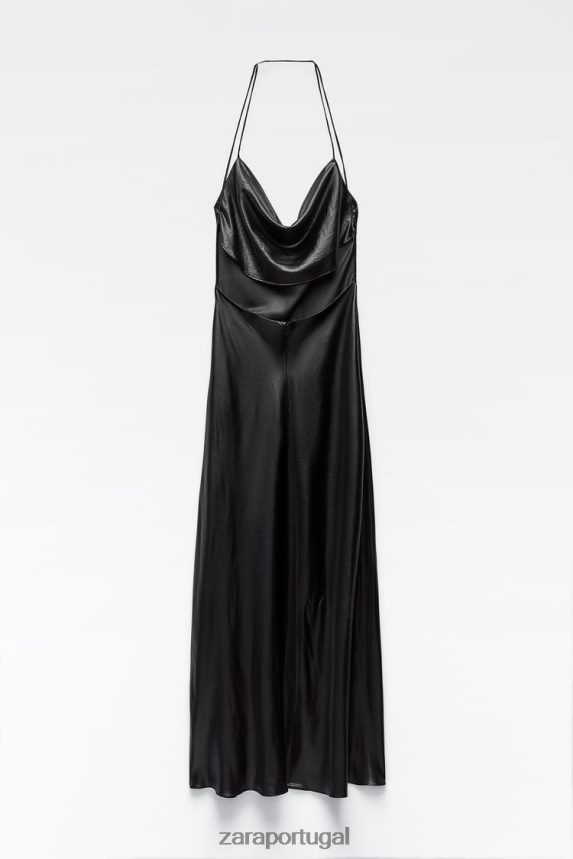 vestido deslizante de folha mulheres Zara preto Z2080L934 roupas