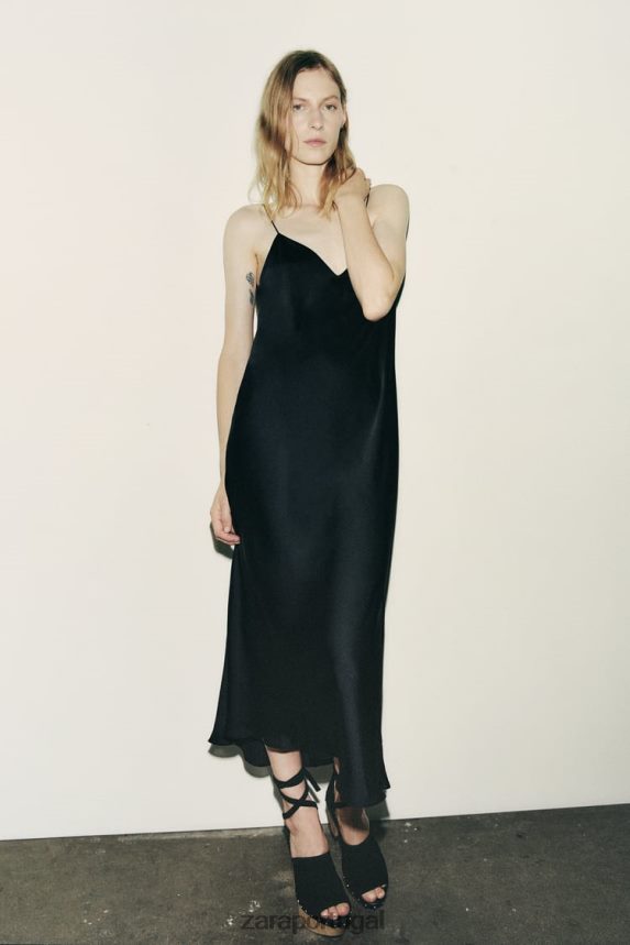 vestido deslizante mulheres Zara preto Z2080L833 roupas