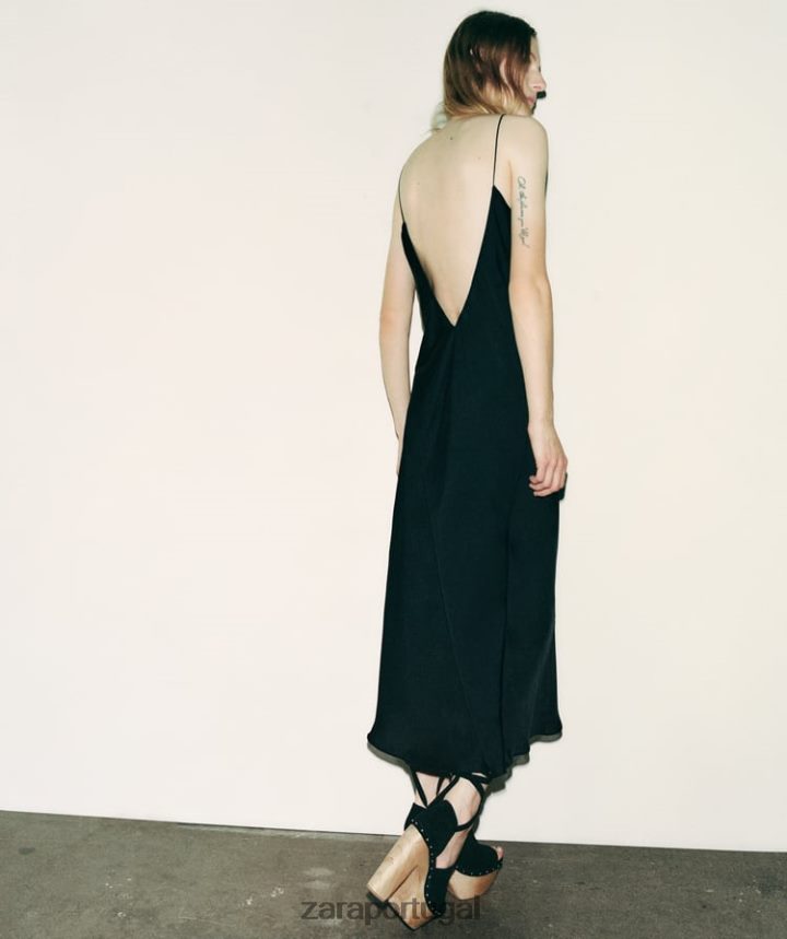 vestido deslizante mulheres Zara preto Z2080L833 roupas