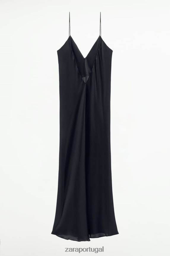 vestido deslizante mulheres Zara preto Z2080L833 roupas