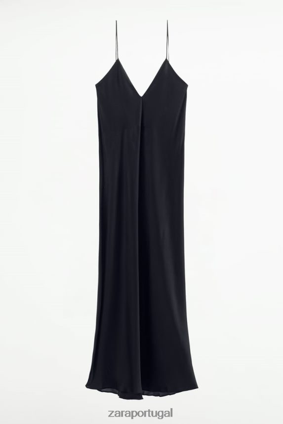 vestido deslizante mulheres Zara preto Z2080L833 roupas