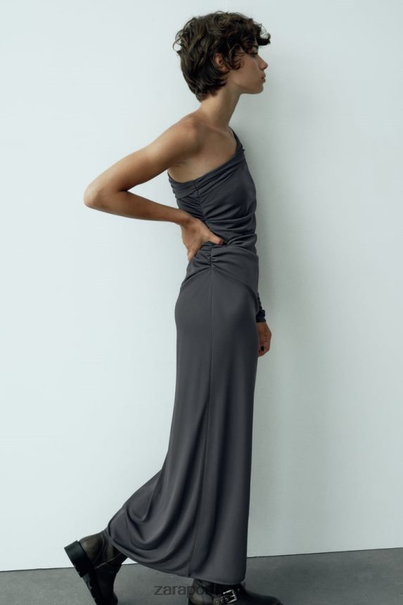 vestido drapeado assimétrico mulheres Zara cinza antracite Z2080L243 roupas