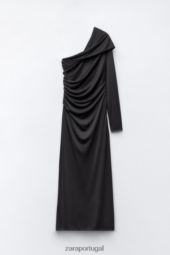vestido drapeado assimétrico mulheres Zara cinza antracite Z2080L243 roupas